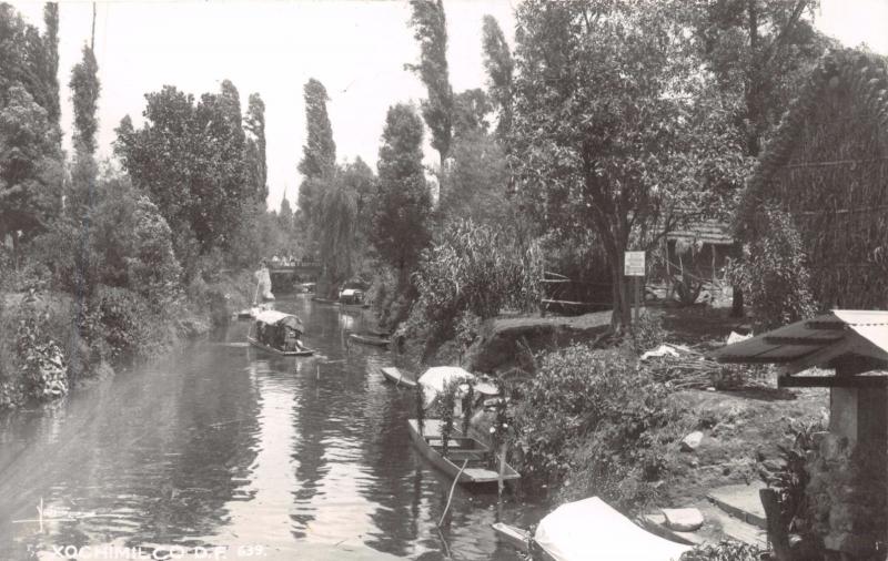 XOCHIMILCO D F MEXICO BOATS ON CANAL REAL PHOTO POSTCARD 1940s