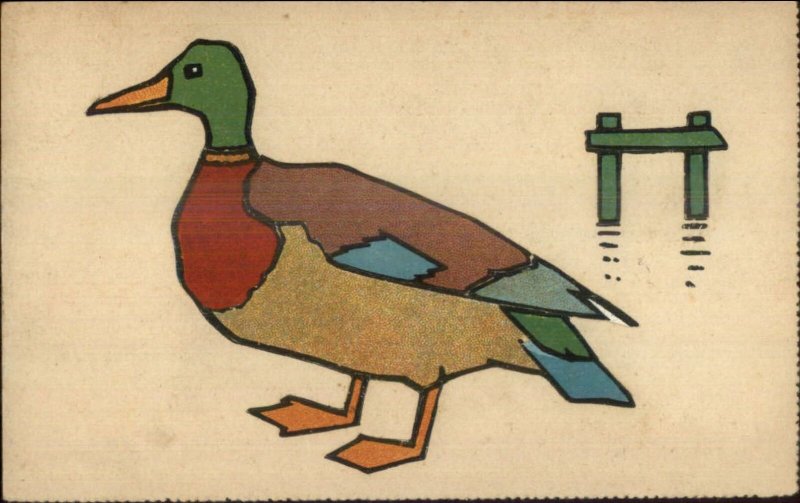 Handmade? Unusual Mosaic Type Art of Duck - Pasted on Pieces? Postcard c1910