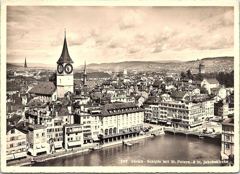 VINTAGE CONTINENTAL SIZE POSTCARD AERIAL VIEW OF THE CITY OF ZURICH SWITZERLAND