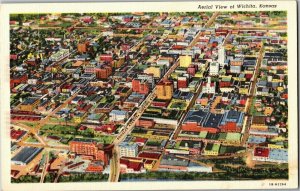 Aerial View Wichita KS Showing Douglas Ave Vintage Linen Postcard X40