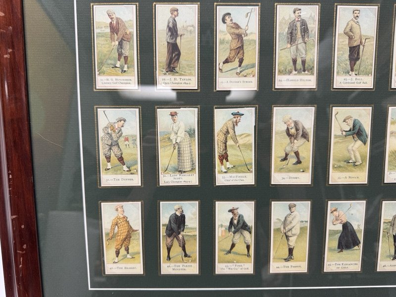 British Golf Cigarette Card Set c1900 Framed Victorian Golfers Display