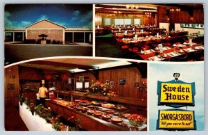 Sweden House Smorgasbord, Florida, Vintage Chrome Multiview Postcard, 4 Views