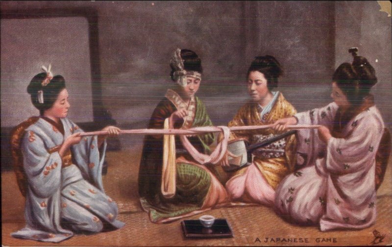 TUCK Geisha Women Kimonos Playing Game c1910 Postcard