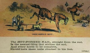 Victorian Trade Card Putnam Nail Those Horrid Boys Horse Bucking Dog Poem