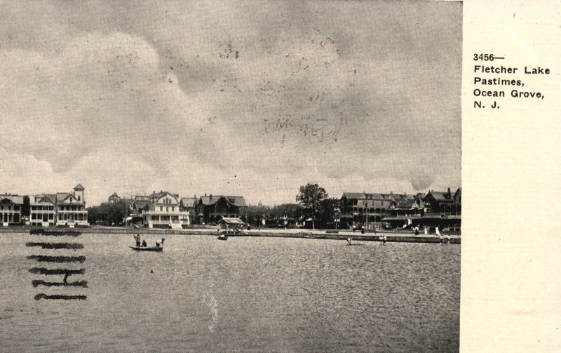 Vintage Postcard 1907 Fletcher Lake Pastimes Boating Ocean Grove New Jersey NJ