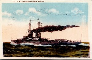 Vtg USS Superdreadnought Florida BB 30 US Navy Battleship Postcard