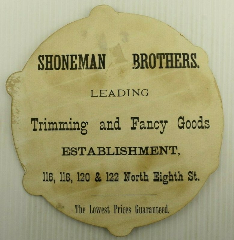 1880's Die-Cut Tambourine Shoneman Bros. Fancy Goods Morning Prayer  7R