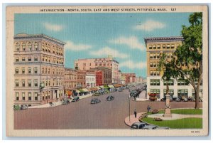 c1940s Intersection North South East And West Streets Pittsfield MA Car Postcard