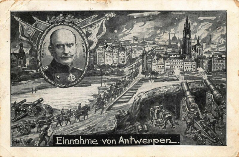 WW1 GERMAN CAPTURE OF ANTWERP-GENERAL von BESSELER~1914 MILITARY POSTCARD
