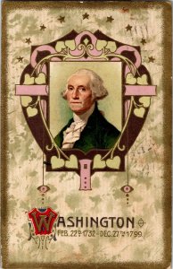 George Washington Embossed Dates of Birth, Death c1911 Vintage Postcard U03