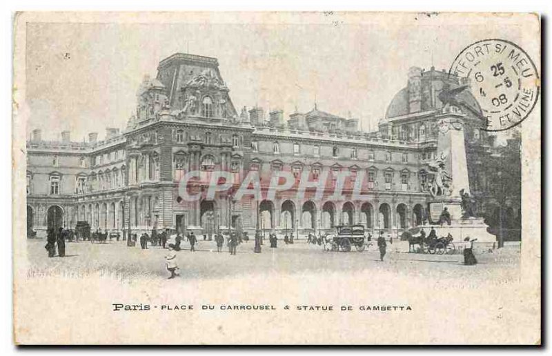 Old Postcard Paris Place du Carrousel and statue of Gambetta