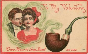 Vintage Postcard Valentines Day Pipe Dreams 5010 Lovers Two Hearts Beat As One