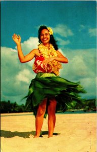 Hawaiian Woman Dancing Hula Hawaii Nani Li'i Chrome Postcard B10
