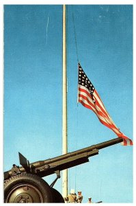 Camp Drum New York Retreat in Front of Post Headquarters Flag Postcard 1959