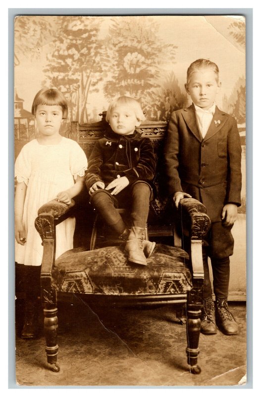 Postcard Brother And Sisters Studio Prop Vintage Standard View Card RPPC