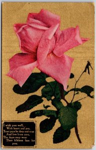 I Wish You Well Wish Heart And Pen Beautiful Pink Rose Greetings Postcard