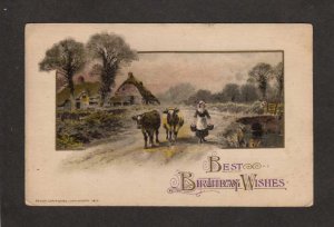Vintage Best Birthday Greetings Postcard John Winsch 1914 Cows Farmer