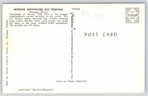 Chicago IL~Greyhound Bus Depot Interior~Tickets~Escalator~Information Desk~1955