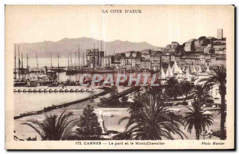 Old Postcard Cannes Harbor and Mount Knight