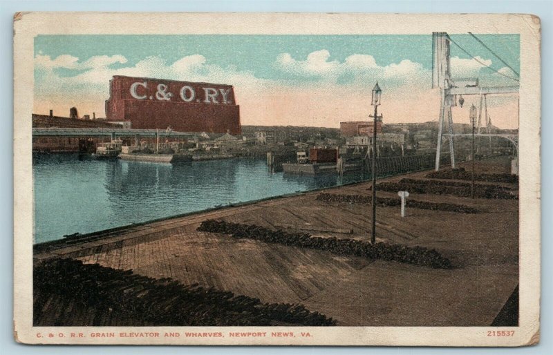 Postcard VA Newport News Virginia C&O Railroad Grain Elevator & Wharves 1920 AB6