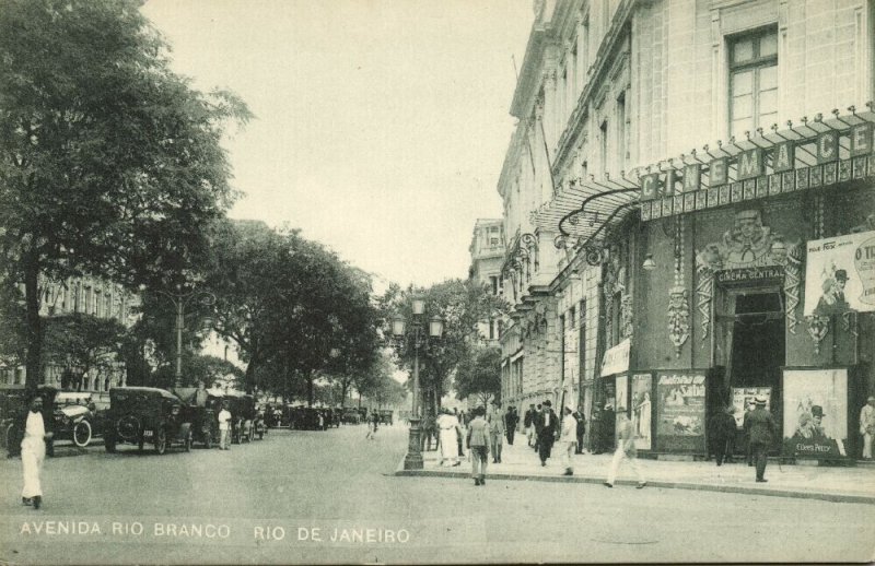brazil, RIO DE JANEIRO, Avenida Rio Branco, Cinema Central (1920s) Postcard