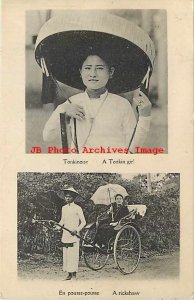 Indo-Chine, Vietnam, Tonkinoise, Tonkin Girl with Hat, Rickshaw