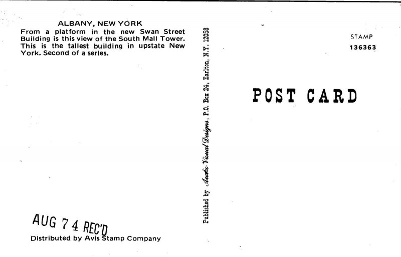 Postcard NY Albany South Mall Tower