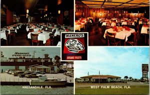 Maneros Restaurant Hallendale Florida FL West Palm Beach Multiview Postcard VTG 