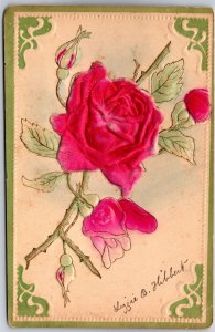 Rose Flower Large Print Greetings Wishes Card Bordered Posted Postcard