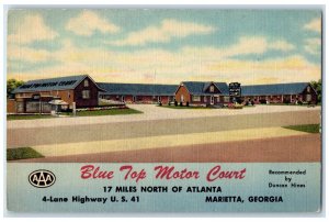 c1940's Blue Top Motor Court Exterior Roadside View Marietta Georgia GA Postcard