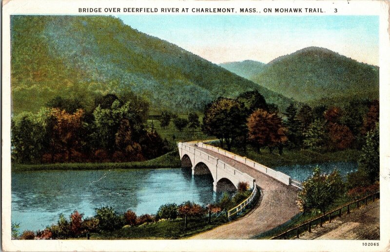 Bridge Deerfield River Charletmont Mass Mohawk Trail WOB Vintage Postcard 2c Red 