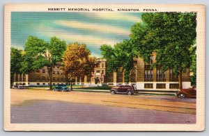 Kingston Pennsylvania~Nesbitt Memorial Hospital Bldg~Cars~Linen 1940s Postcard