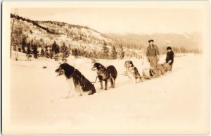 RPPC Dog Team In Winter Dog Sled 1940s Canada Alaska? Huskies Photo Postcard