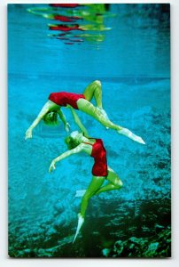 Weeki Wachee Mermaid Florida  Postcard 2 Women Perform Underwater Chrome Unused