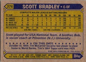 1987 Topps Baseball Card Scott Bradley Seattle Mariners sk3327