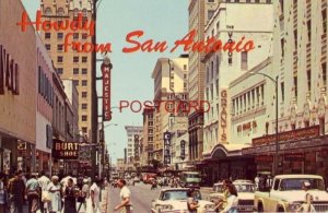 HOWDY FROM SAN ANTONIO Busy HOUSTON STREET circa 1960 T-Bird