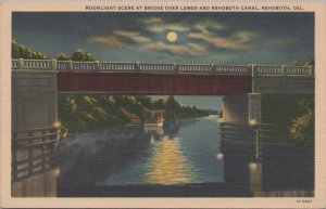 Postcard Moonlight Scene Bridge Over Lewes Rehoboth Canal Rehoboth DE