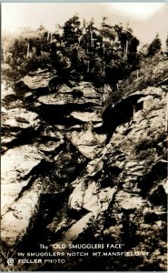 Old Smuggler's Face Smuggler's Notch Mansfield Vermont Real Photo Postcard