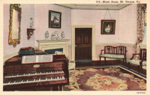 Vintage Postcard 1930's Music Room Mt. Vernon Virginia VA