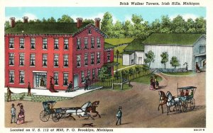 Vintage Postcard Brick Walker Tavern Horse Carriage Irish Hill Brooklyn Michigan