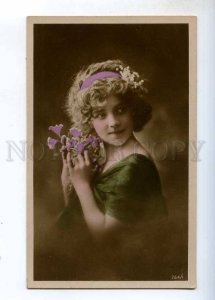 244211 Mode FASHION Girl w/ FLOWERS Vintage PHOTO tinted PC