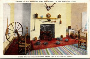 Vtg 1940s Kitchen My Old Kentucky Home Bardstown Kentucky KY Linen Postcard