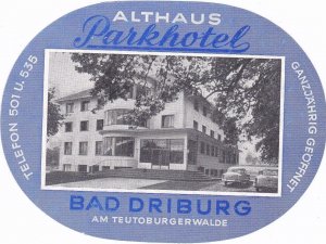 Germany Bad Driburg Park Hotel Althaus Vintage Luggage Label sk3711