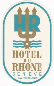 Switzerland Geneve Hotel Du Rhone Small Vintage Luggage Label sk4279