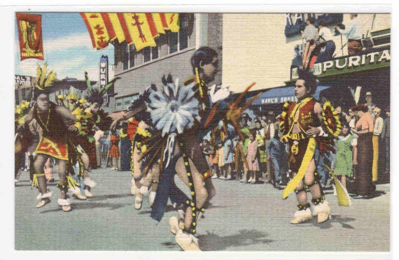 Indian Dancers Parade Gallup New Mexico linen postcard