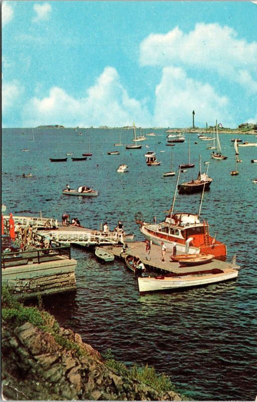 Yachts Marblehead Harbor Lighthouse Point Massachusetts Chrome Postcard 