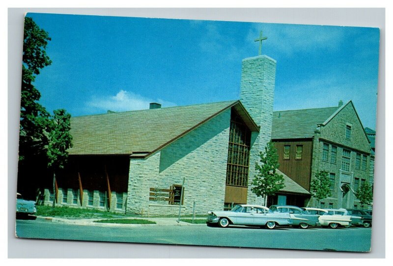 Vintage 1950's Postcard Antique Cars at First Christian Church Mattoon Illinois