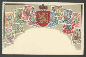 Ca 1903 Bulgaria 1901 Stamp Set Portrayed On Mint Card W/Coat Of Arms