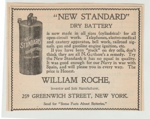 1899 Print Ad Dry Battery Made by William Roche,  259 Greenwich St, New York