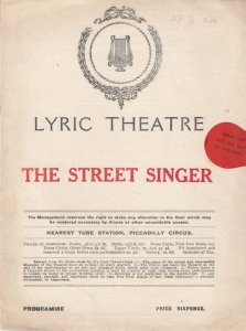 The Street Singer Alice Joyce Musical Film Phyllis Dare London Theatre Programme